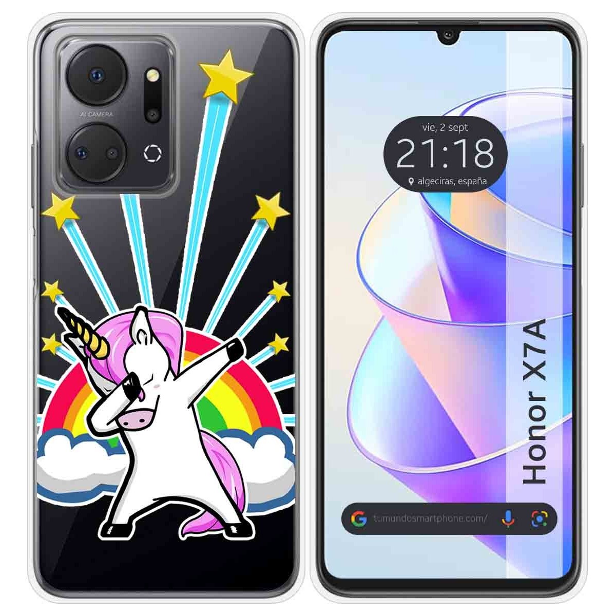 Funda Silicona Transparente para Huawei Honor X7a diseño Unicornio Dibujos