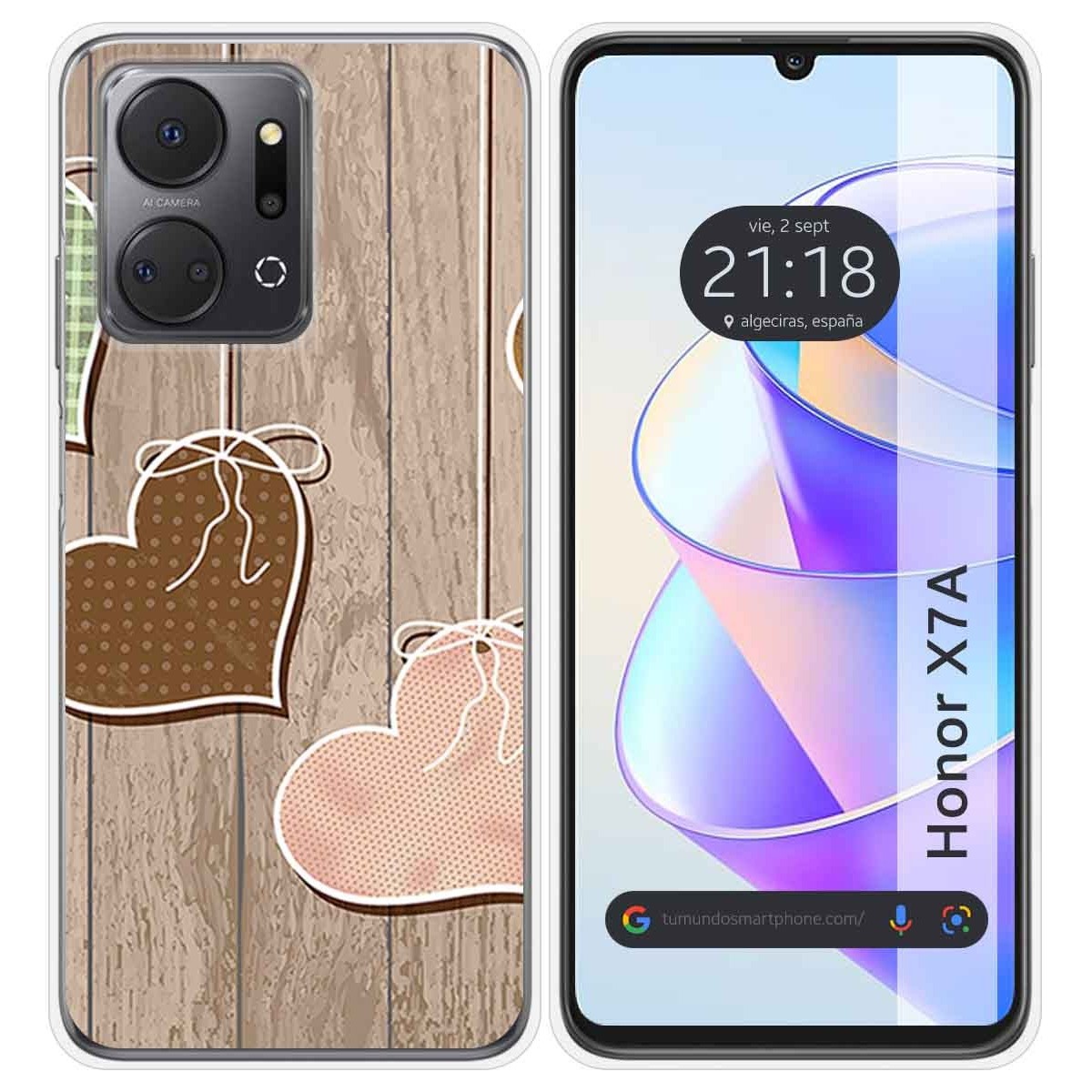 Funda Silicona para Huawei Honor X7a diseño Corazones Madera Dibujos