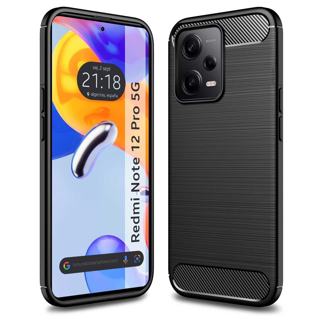 Funda Gel Tpu Tipo Carbon Negra compatible con Xiaomi Redmi Note 12 Pro 5G