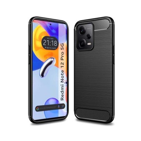 Funda Gel Tpu Tipo Carbon Negra compatible con Xiaomi Redmi Note 12 Pro 5G