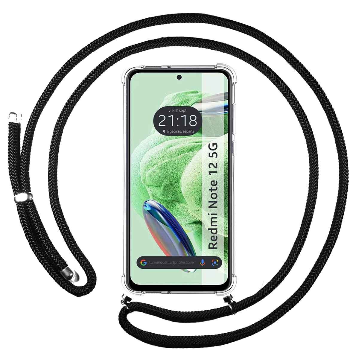 Funda Colgante Transparente compatible con Xiaomi Redmi Note 12 5G con Cordon Negro