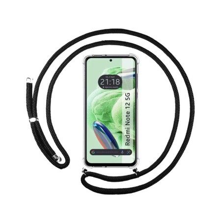 Funda Colgante Transparente compatible con Xiaomi Redmi Note 12 5G con Cordon Negro