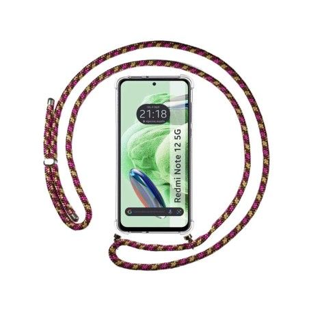 Funda Colgante Transparente compatible con Xiaomi Redmi Note 12 5G con Cordon Rosa / Dorado
