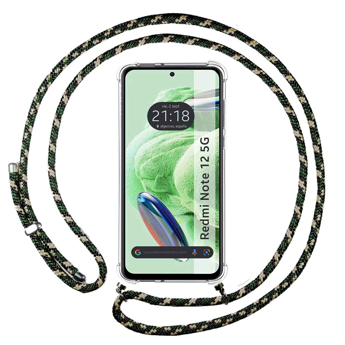 Funda Colgante Transparente compatible con Xiaomi Redmi Note 12 5G con Cordon Verde / Dorado