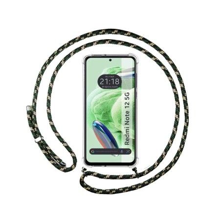 Funda Colgante Transparente compatible con Xiaomi Redmi Note 12 5G con Cordon Verde / Dorado
