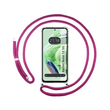 Funda Colgante Transparente compatible con Xiaomi Redmi Note 12 5G con Cordon Rosa Fucsia