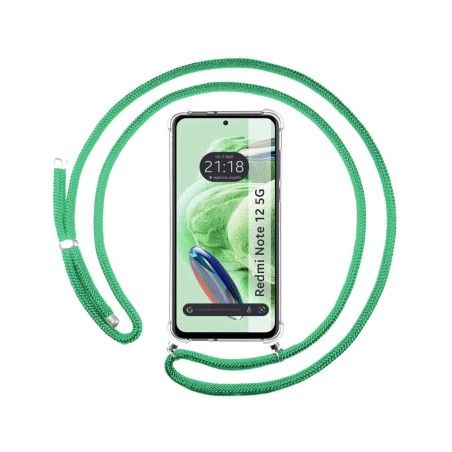 Funda Colgante Transparente compatible con Xiaomi Redmi Note 12 5G con Cordon Verde Agua