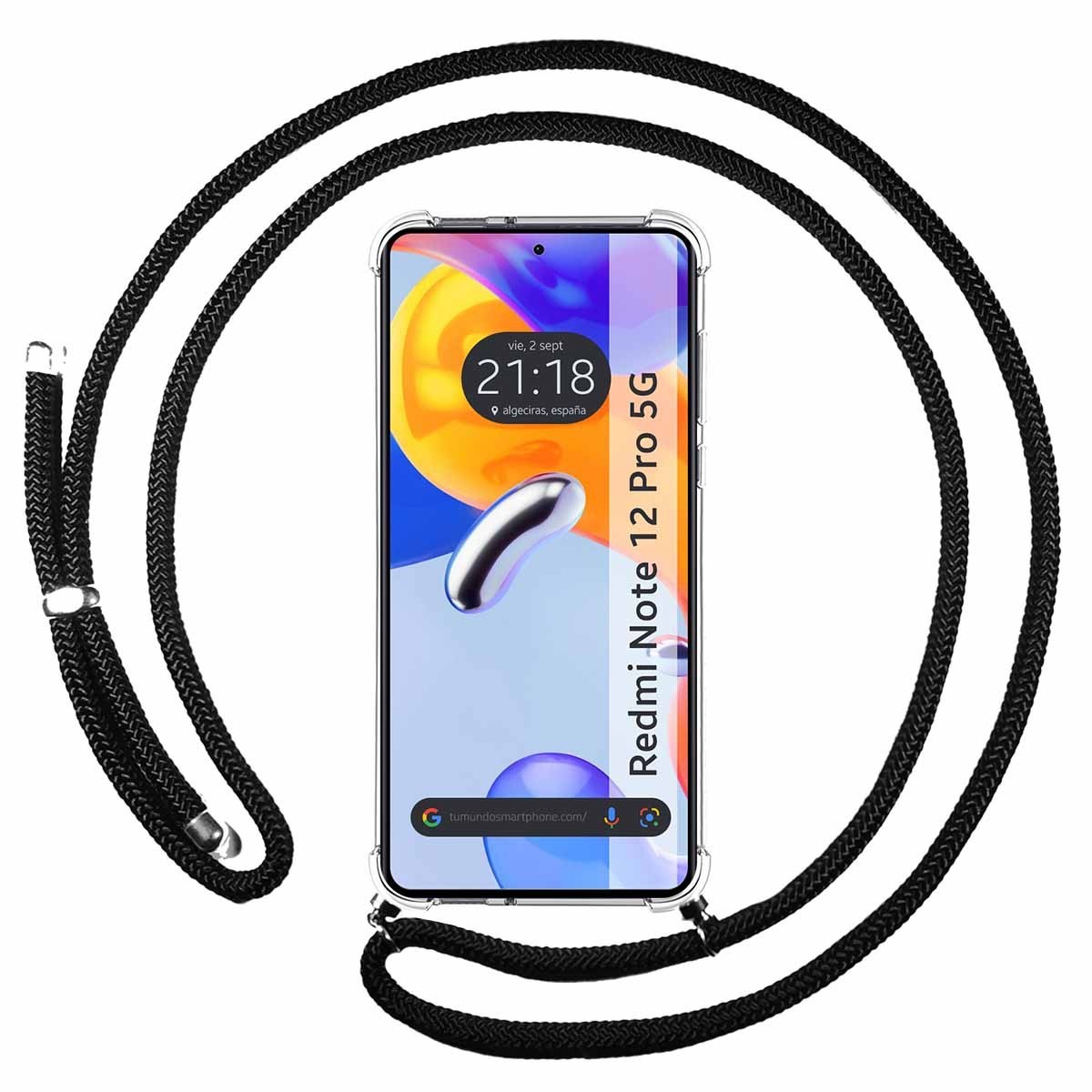 Funda Colgante Transparente compatible con Xiaomi Redmi Note 12 Pro 5G con Cordon Negro