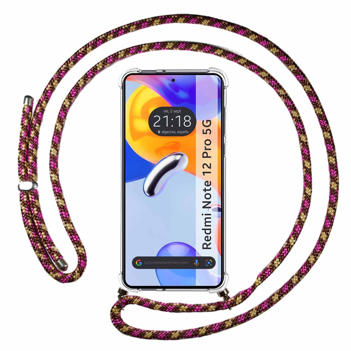 Funda Colgante Transparente compatible con Xiaomi Redmi Note 12 Pro 5G con Cordon Rosa / Dorado