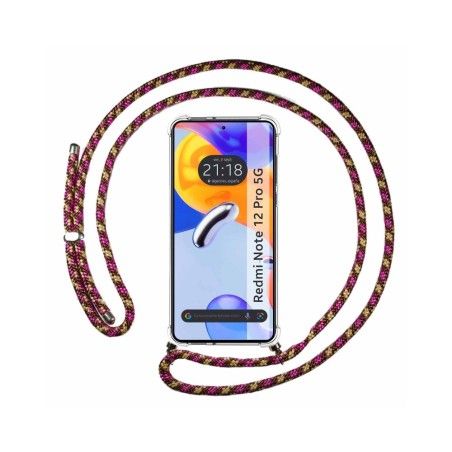 Funda Colgante Transparente compatible con Xiaomi Redmi Note 12 Pro 5G con Cordon Rosa / Dorado