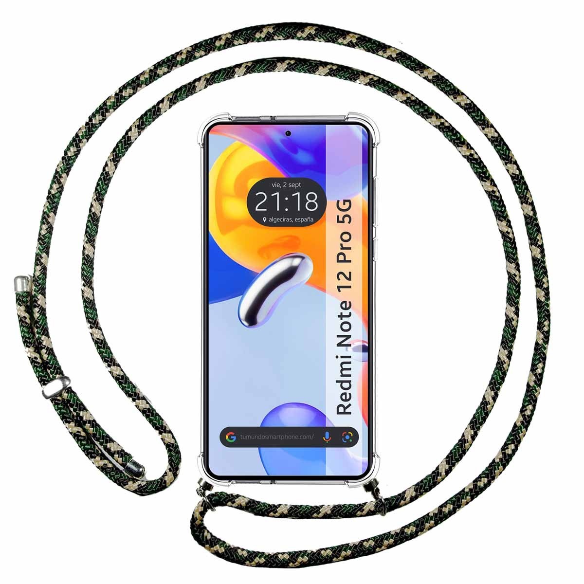 Funda Colgante Transparente compatible con Xiaomi Redmi Note 12 Pro 5G con Cordon Verde / Dorado