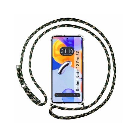 Funda Colgante Transparente compatible con Xiaomi Redmi Note 12 Pro 5G con Cordon Verde / Dorado
