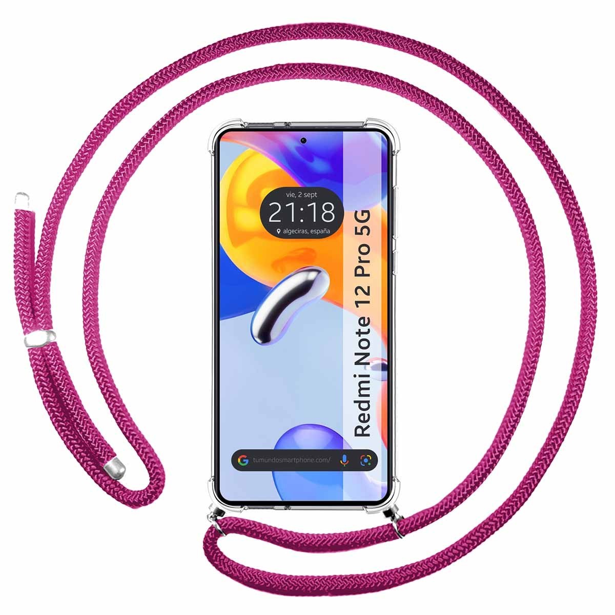 Funda Colgante Transparente compatible con Xiaomi Redmi Note 12 Pro 5G con Cordon Rosa Fucsia