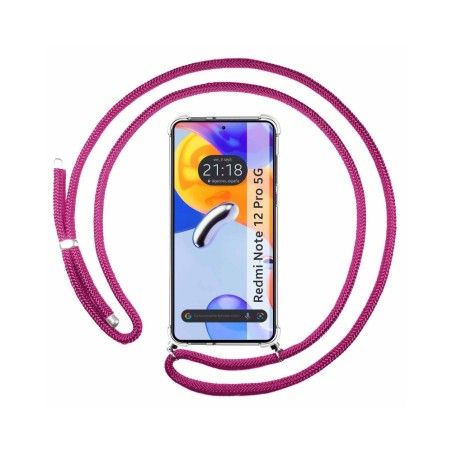 Funda Colgante Transparente compatible con Xiaomi Redmi Note 12 Pro 5G con Cordon Rosa Fucsia