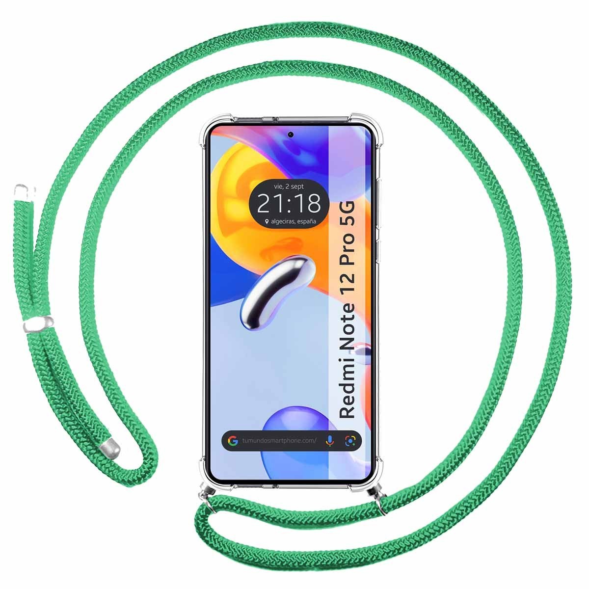 Funda Colgante Transparente compatible con Xiaomi Redmi Note 12 Pro 5G con Cordon Verde Agua