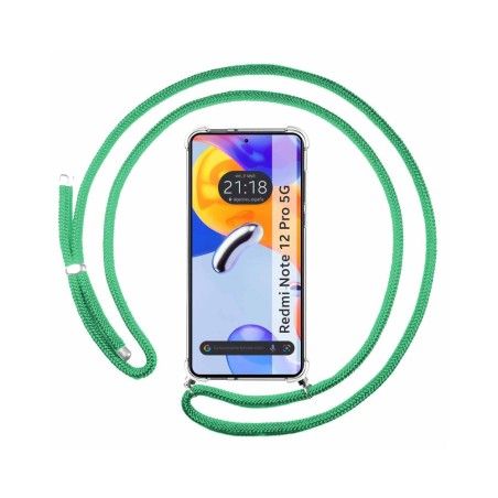 Funda Colgante Transparente compatible con Xiaomi Redmi Note 12 Pro 5G con Cordon Verde Agua