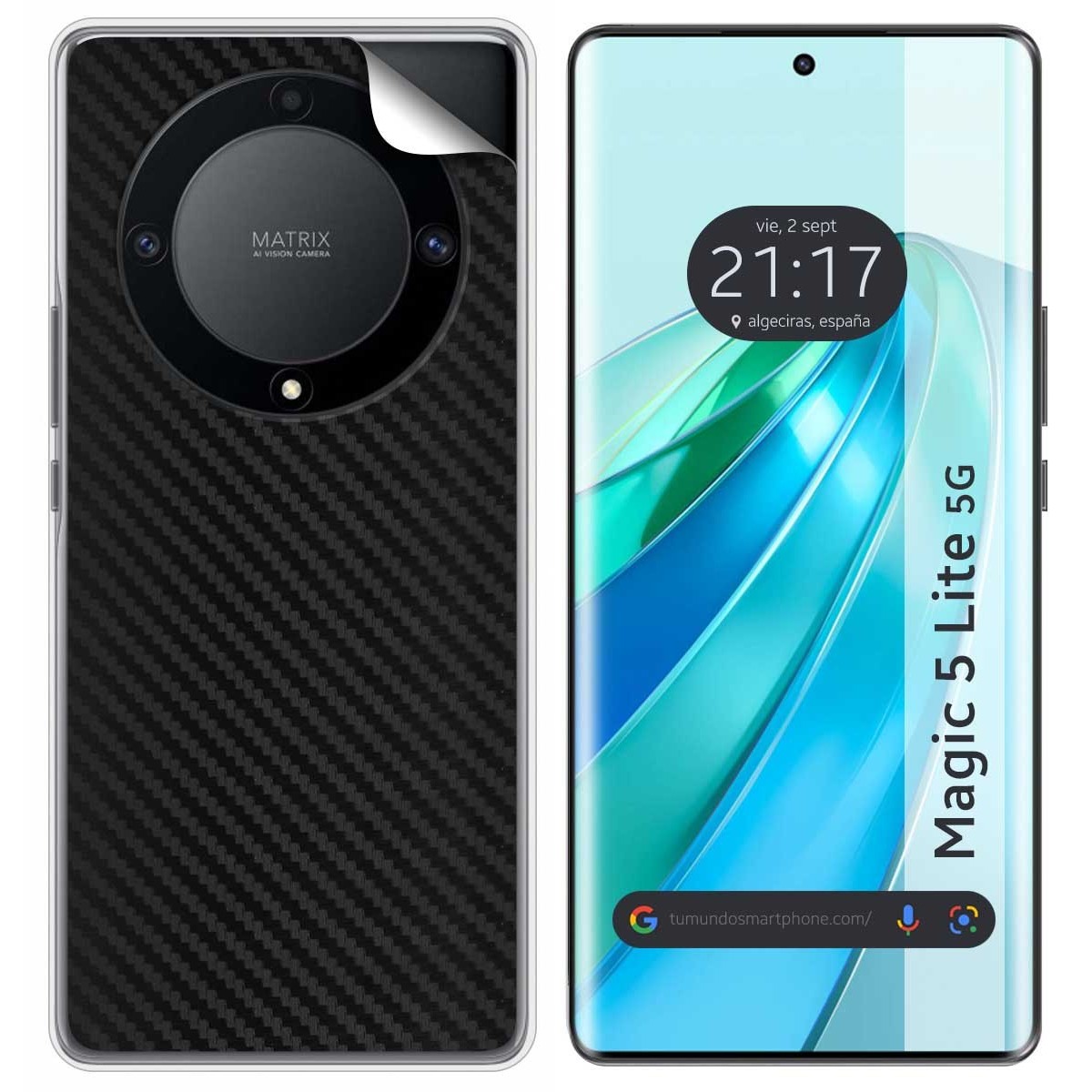 Pegatina Vinilo Autoadhesiva Textura Carbono para Huawei Honor Magic 5 Lite 5G