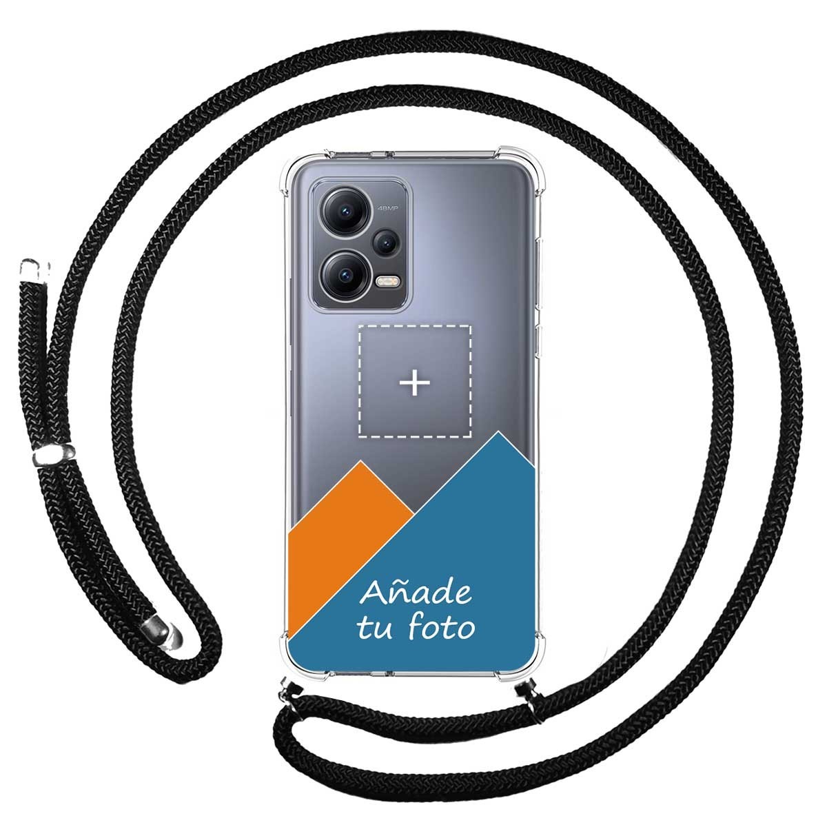 Personaliza tu Funda Colgante Transparente para Xiaomi Redmi Note 12 5G con Cordon Negro Dibujo Personalizada
