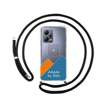 Personaliza tu Funda Colgante Transparente para Xiaomi Redmi Note 12 5G con Cordon Negro Dibujo Personalizada