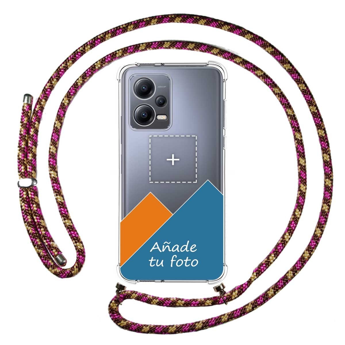 Personaliza tu Funda Colgante Transparente para Xiaomi Redmi Note 12 5G con Cordon Rosa / Dorado Dibujo Personalizada