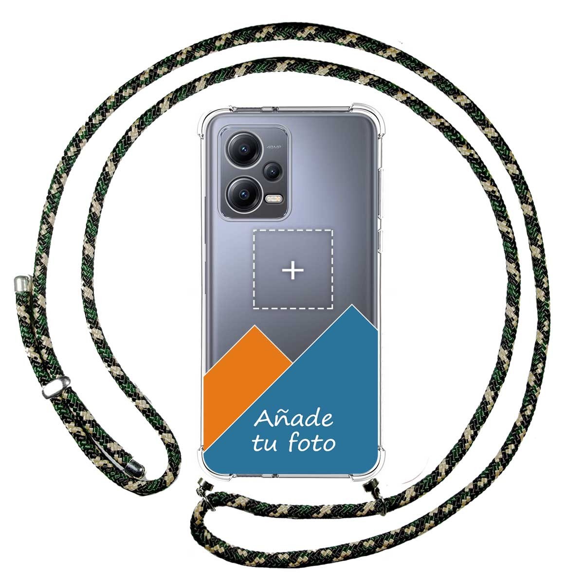 Personaliza tu Funda Colgante Transparente para Xiaomi Redmi Note 12 5G con Cordon Verde / Dorado Dibujo Personalizada