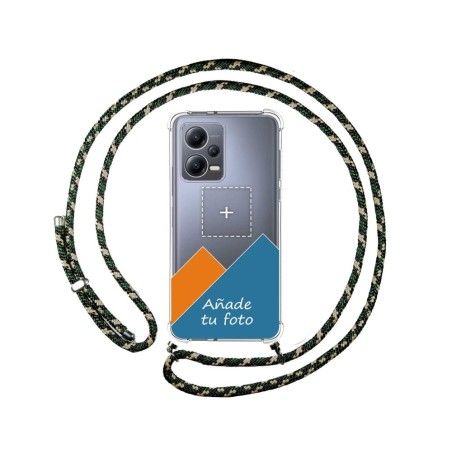 Personaliza tu Funda Colgante Transparente para Xiaomi Redmi Note 12 5G con Cordon Verde / Dorado Dibujo Personalizada