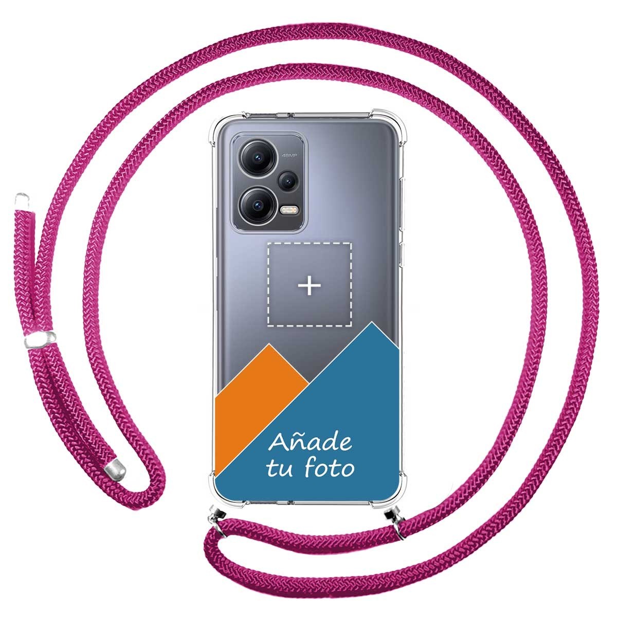 Personaliza tu Funda Colgante Transparente para Xiaomi Redmi Note 12 5G con Cordon Rosa Fucsia Dibujo Personalizada