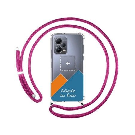 Personaliza tu Funda Colgante Transparente para Xiaomi Redmi Note 12 5G con Cordon Rosa Fucsia Dibujo Personalizada
