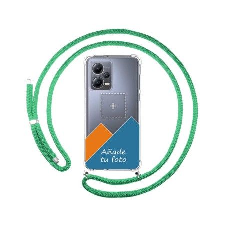 Personaliza tu Funda Colgante Transparente para Xiaomi Redmi Note 12 5G con Cordon Verde Agua Dibujo Personalizada