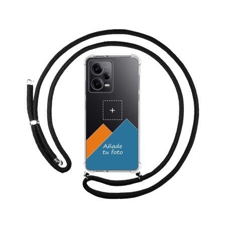 Personaliza tu Funda Colgante Transparente para Xiaomi Redmi Note 12 Pro 5G con Cordon Negro Dibujo Personalizada