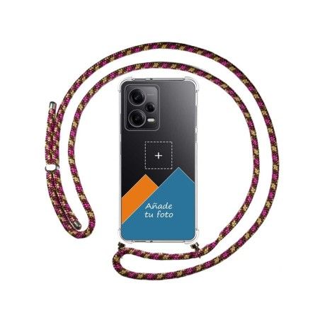 Personaliza tu Funda Colgante Transparente para Xiaomi Redmi Note 12 Pro 5G con Cordon Rosa / Dorado Dibujo Personalizada
