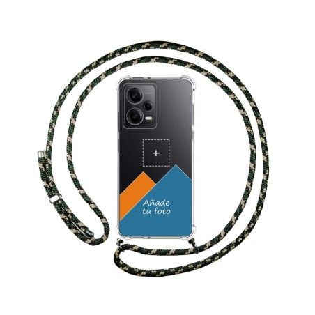 Personaliza tu Funda Colgante Transparente para Xiaomi Redmi Note 12 Pro 5G con Cordon Verde / Dorado Dibujo Personalizada