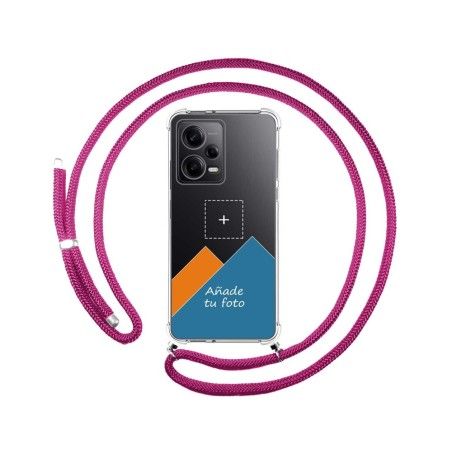 Personaliza tu Funda Colgante Transparente para Xiaomi Redmi Note 12 Pro 5G con Cordon Rosa Fucsia Dibujo Personalizada