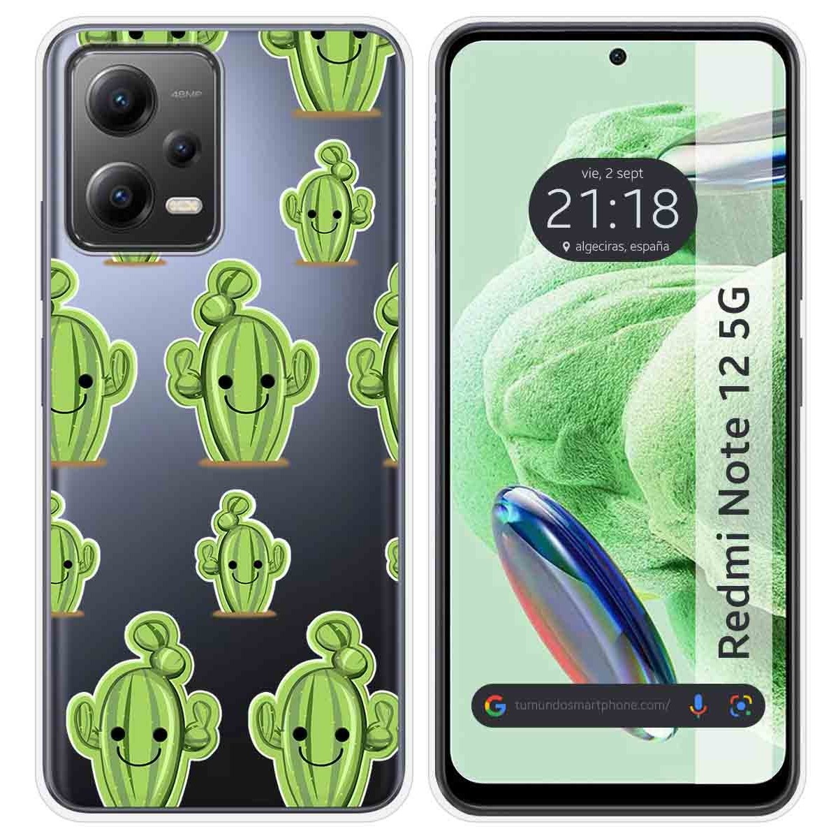 Funda Silicona Transparente compatible con Xiaomi Redmi Note 12 5G diseño Cactus Dibujos