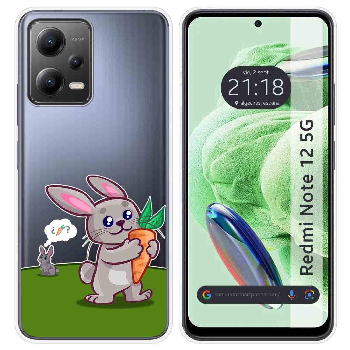 Funda Silicona Transparente compatible con Xiaomi Redmi Note 12 5G diseño Conejo Dibujos