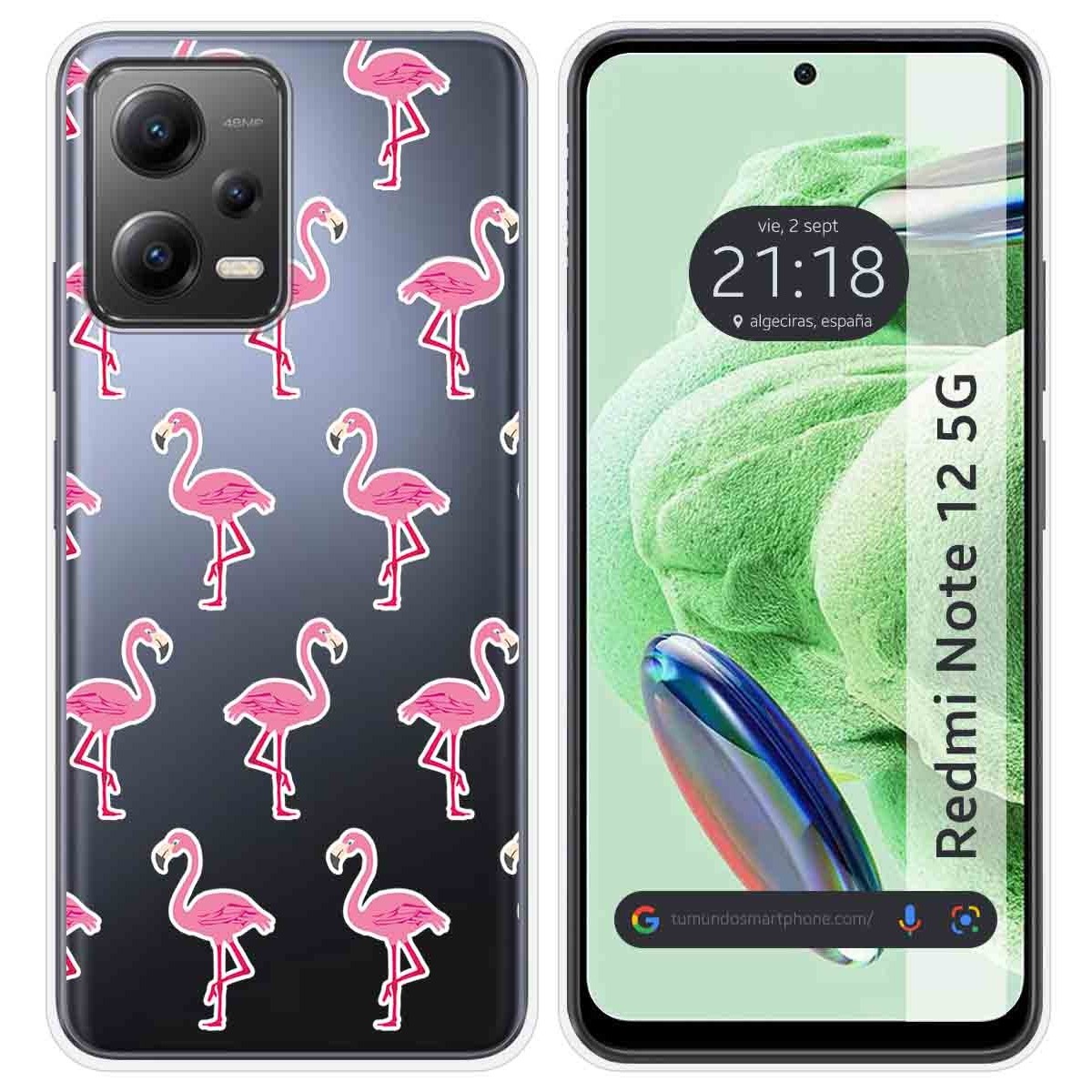 Funda Silicona Transparente compatible con Xiaomi Redmi Note 12 5G diseño Flamenco Dibujos