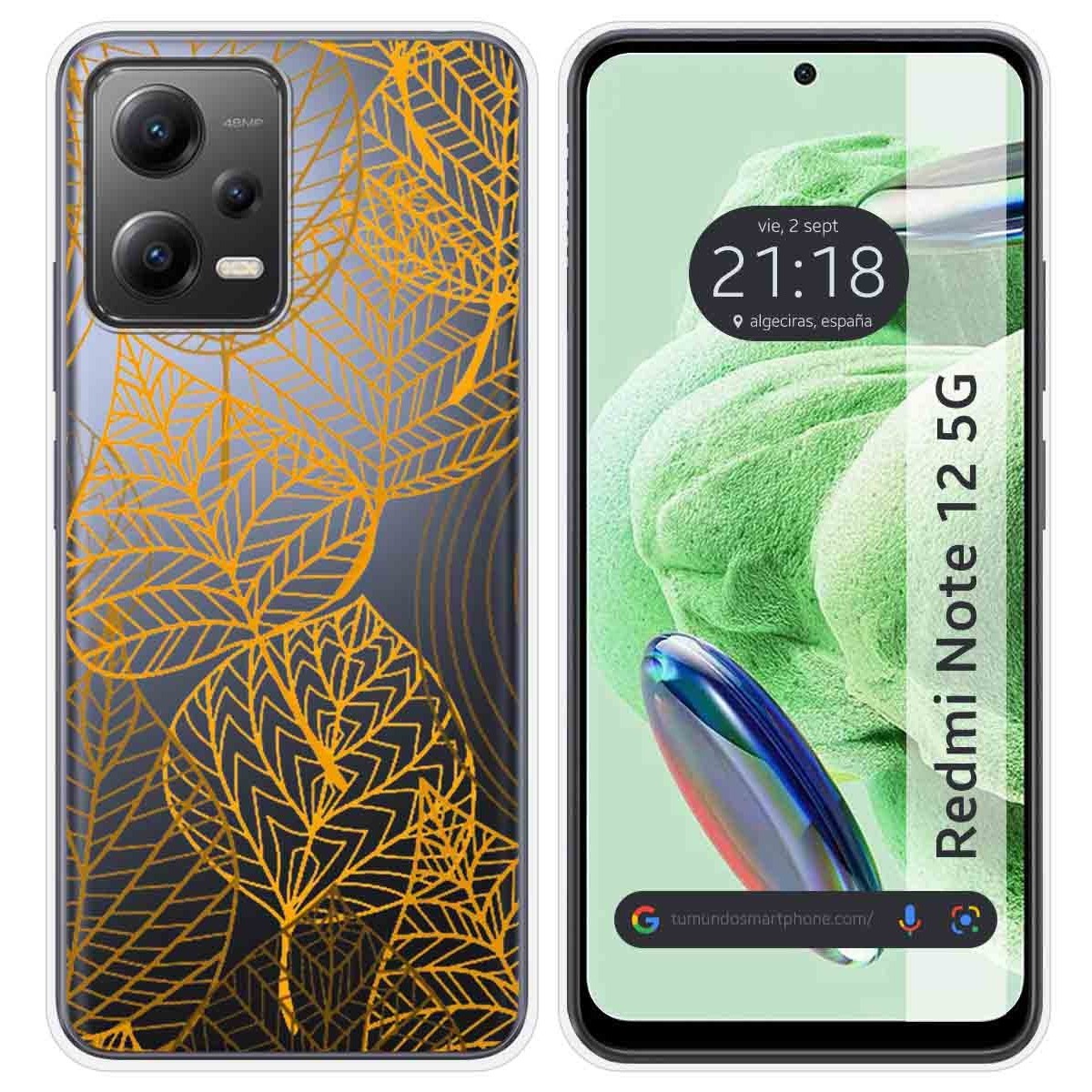 Funda Silicona Transparente compatible con Xiaomi Redmi Note 12 5G diseño Hojas Dibujos