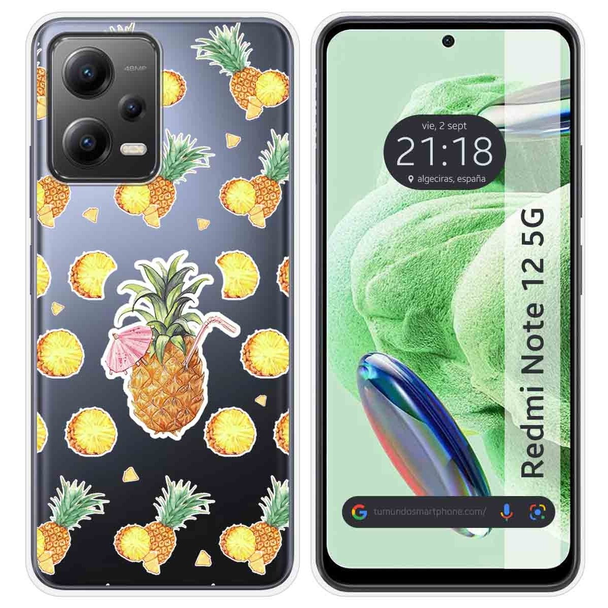 Funda Silicona Transparente compatible con Xiaomi Redmi Note 12 5G diseño Piña Dibujos