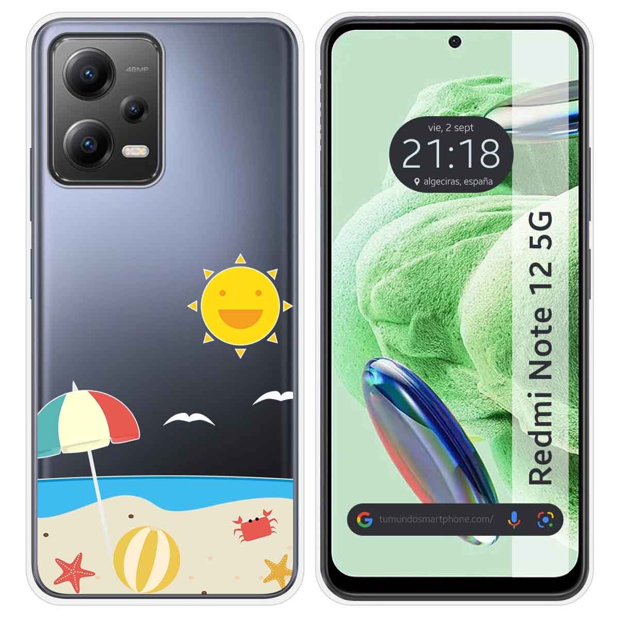 Funda Silicona Transparente compatible con Xiaomi Redmi Note 12 5G diseño Playa Dibujos