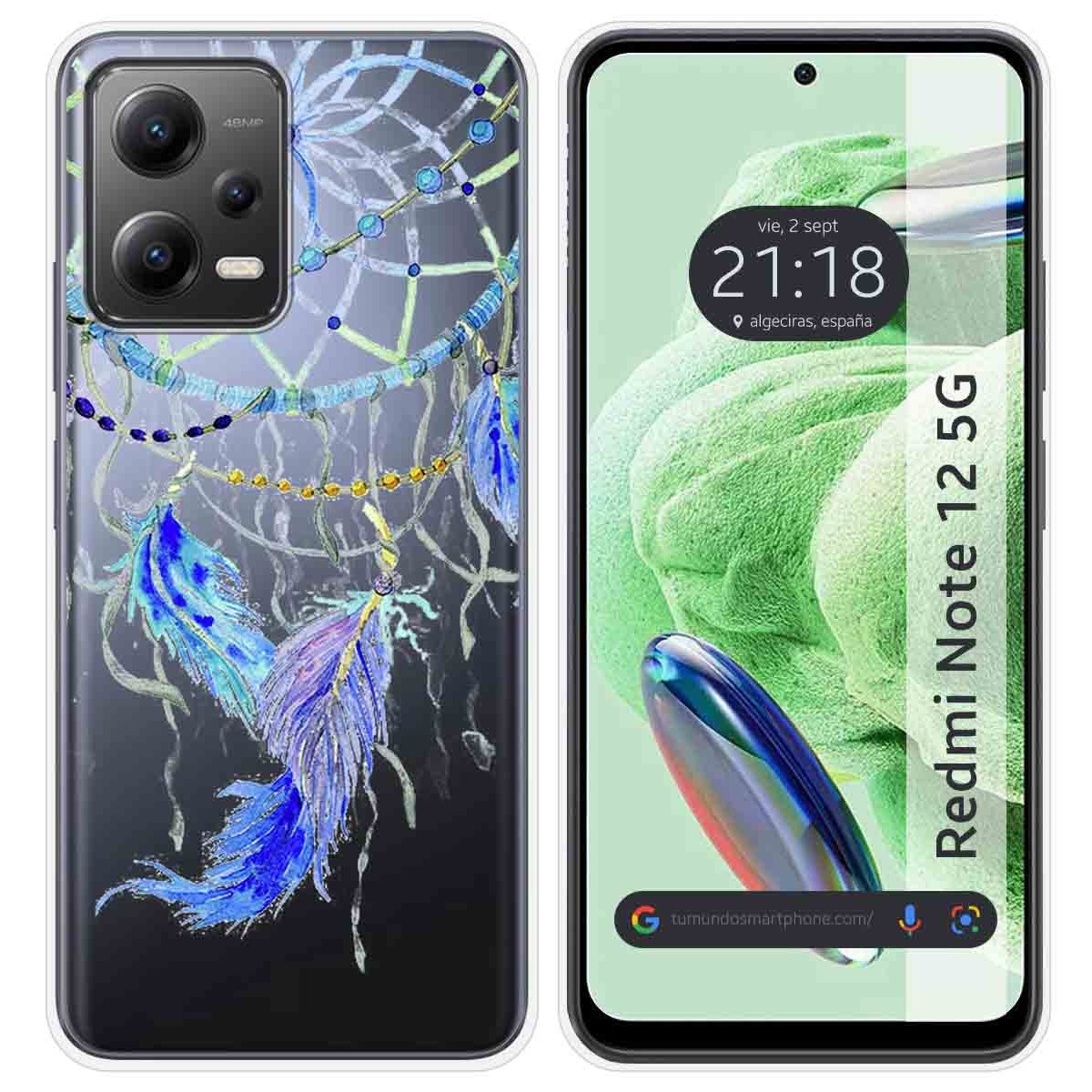 Funda Silicona Transparente compatible con Xiaomi Redmi Note 12 5G diseño Plumas Dibujos