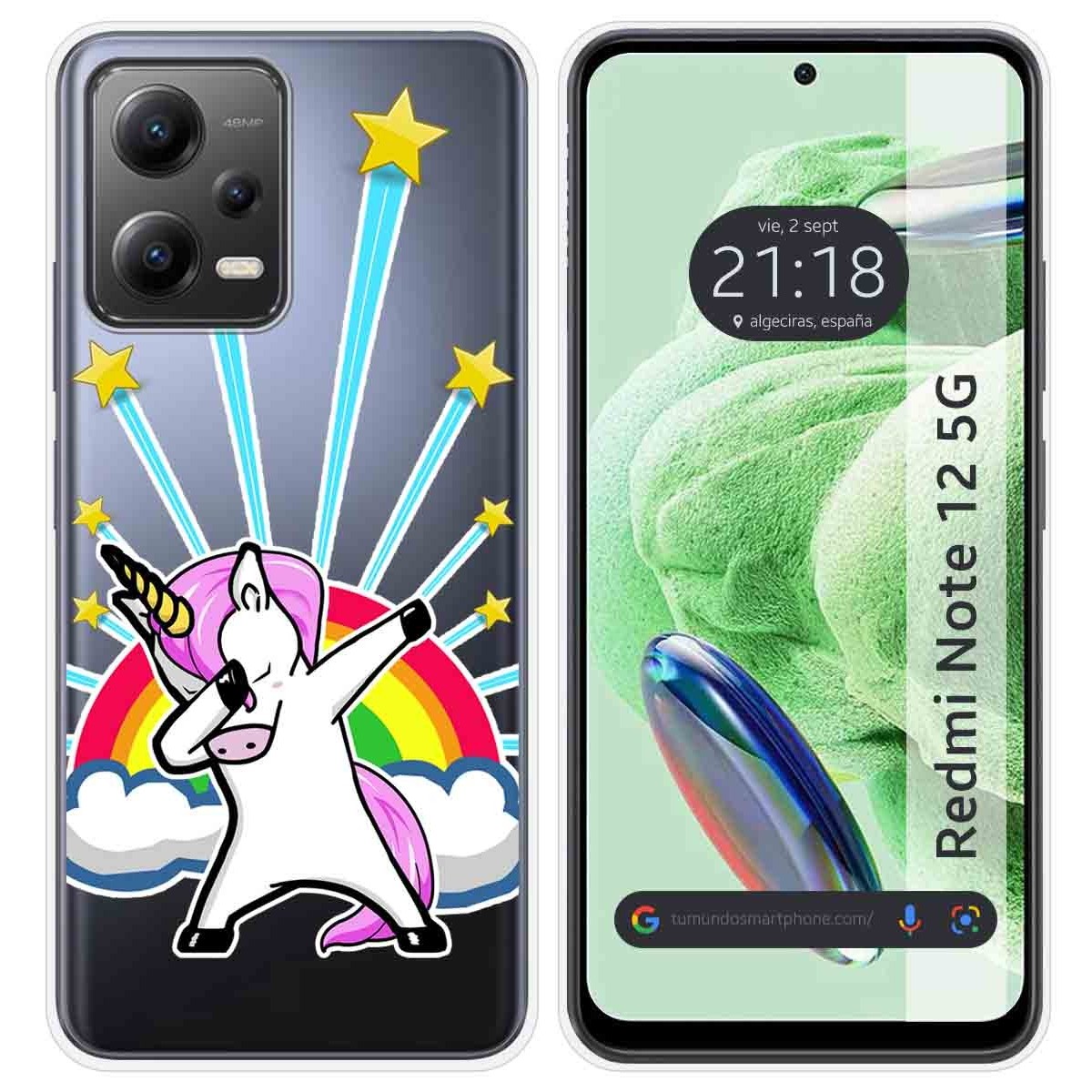 Funda Silicona Transparente compatible con Xiaomi Redmi Note 12 5G diseño Unicornio Dibujos