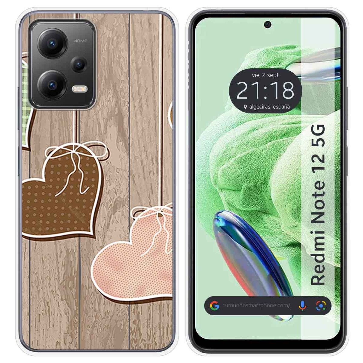 Funda Silicona compatible con Xiaomi Redmi Note 12 5G diseño Corazones Madera Dibujos