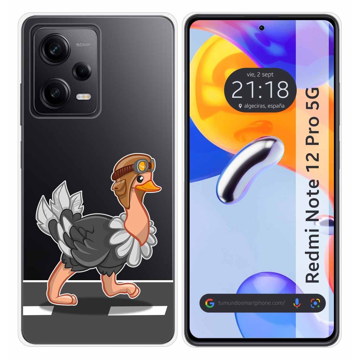 Funda Silicona Transparente compatible con Xiaomi Redmi Note 12 Pro 5G diseño Avestruz Dibujos