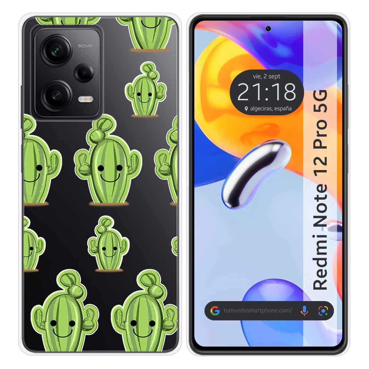 Funda Silicona Transparente compatible con Xiaomi Redmi Note 12 Pro 5G diseño Cactus Dibujos
