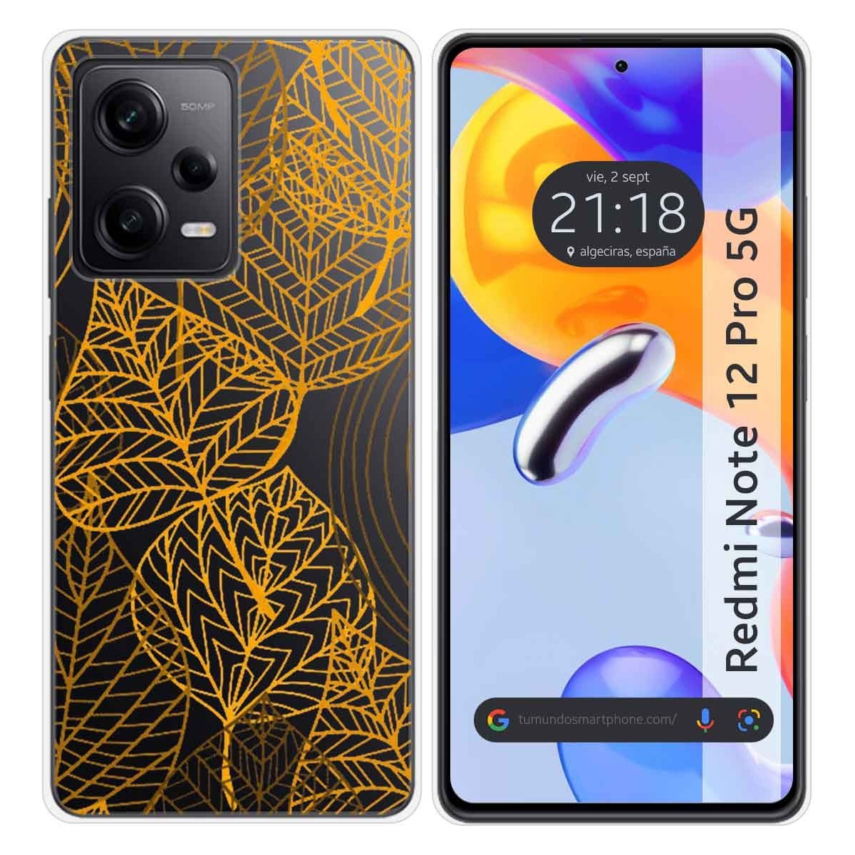 Funda Silicona Transparente compatible con Xiaomi Redmi Note 12 Pro 5G diseño Hojas Dibujos