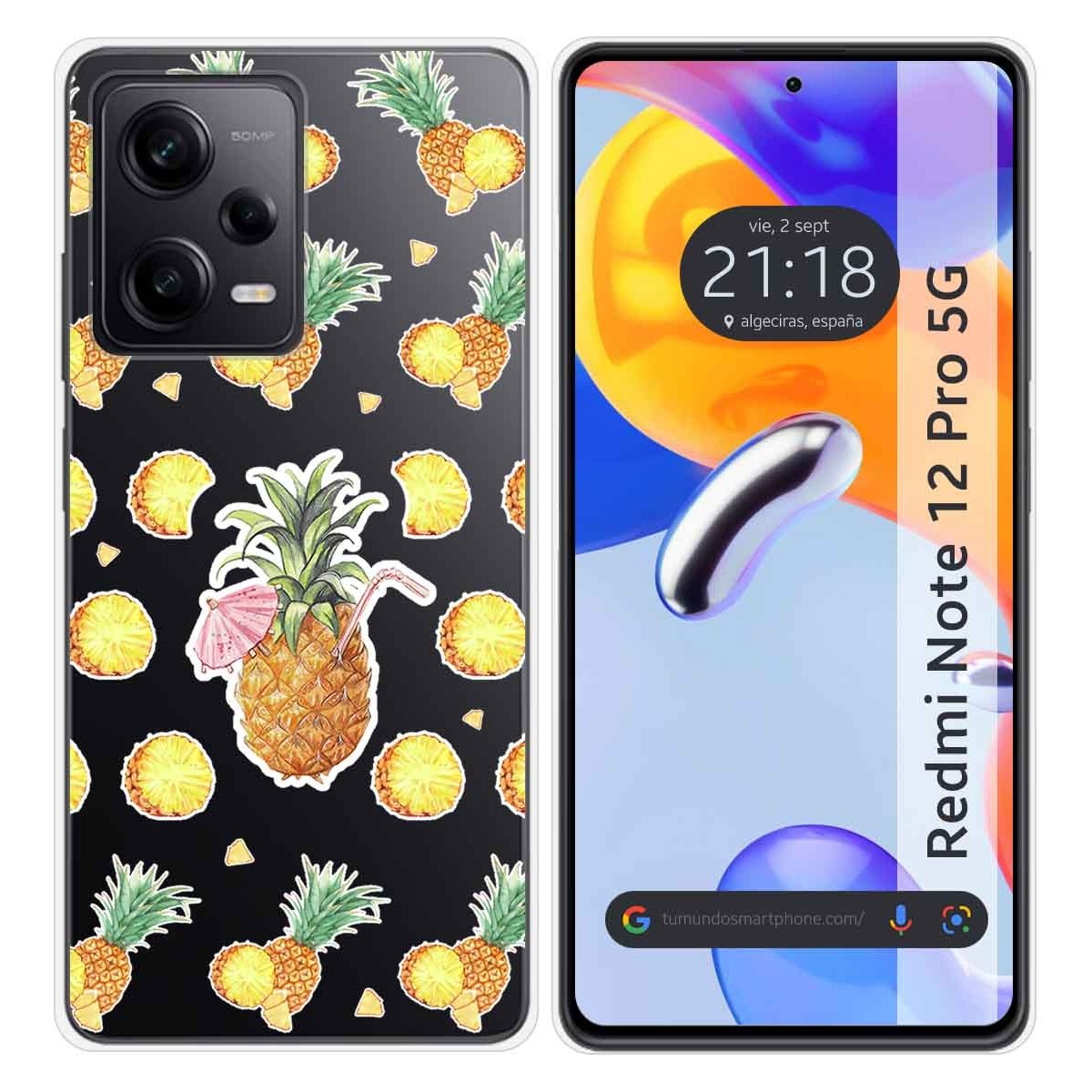 Funda Silicona Transparente compatible con Xiaomi Redmi Note 12 Pro 5G diseño Piña Dibujos