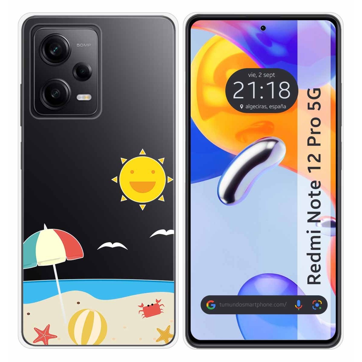 Funda Silicona Transparente compatible con Xiaomi Redmi Note 12 Pro 5G diseño Playa Dibujos