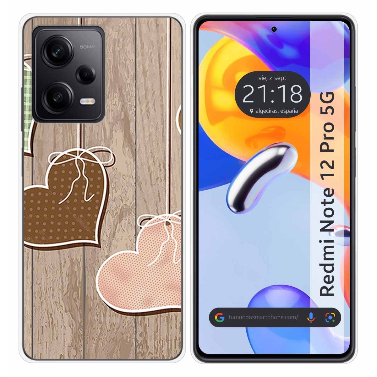 Funda Silicona compatible con Xiaomi Redmi Note 12 Pro 5G diseño Corazones Madera Dibujos