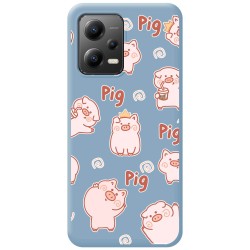 Funda Silicona Líquida Azul compatible con Xiaomi Redmi Note 12 5G diseño Cerdos Dibujos