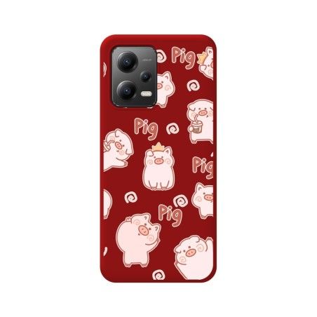 Funda Silicona Líquida Roja compatible con Xiaomi Redmi Note 12 5G diseño Cerdos Dibujos